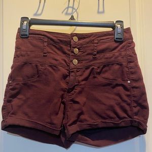 Maroon denim high waisted shorts